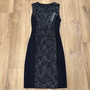 NWT 🌟ELIE TAHARI🌟 ANYA TWEED PONTE KNIT BLOCKED SHEATH DRESS BLACK SZ 0